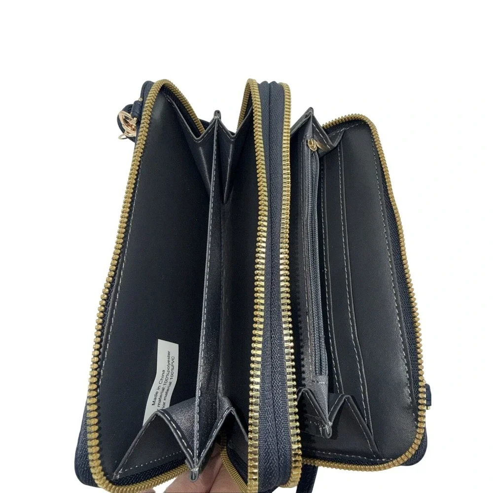 NWT Beverly Hills Polo Club Women Crossbody Blue Vegan Leather Zippered Wallet/P